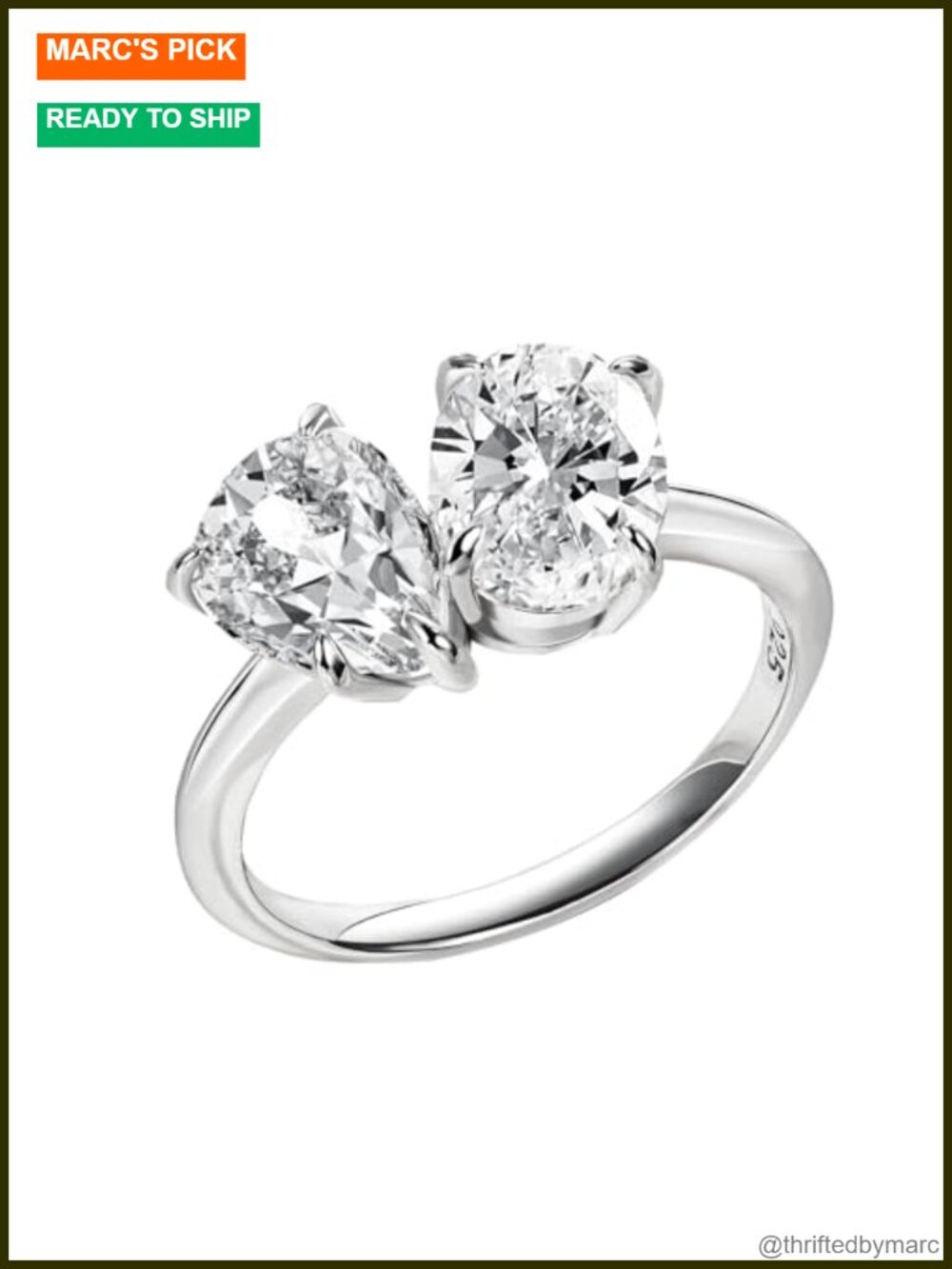 Toi Et Moi Engagement Ring 925 Sterling Silver Pear Cubic Zirconia Wedding
